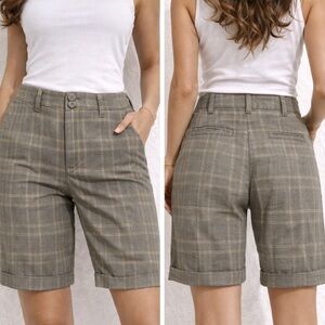 DKNY Jeans Women’s Plaid Bermuda Shorts – Tailored Fit, Cuffed Hem